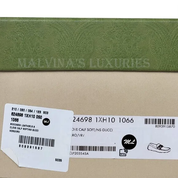 GUCCI SHOES MENS BLACK LEATHER HORSEBIT LOGO DRIVER LOAFERS w WEB sz 13 13.5 - Picture 16 of 16